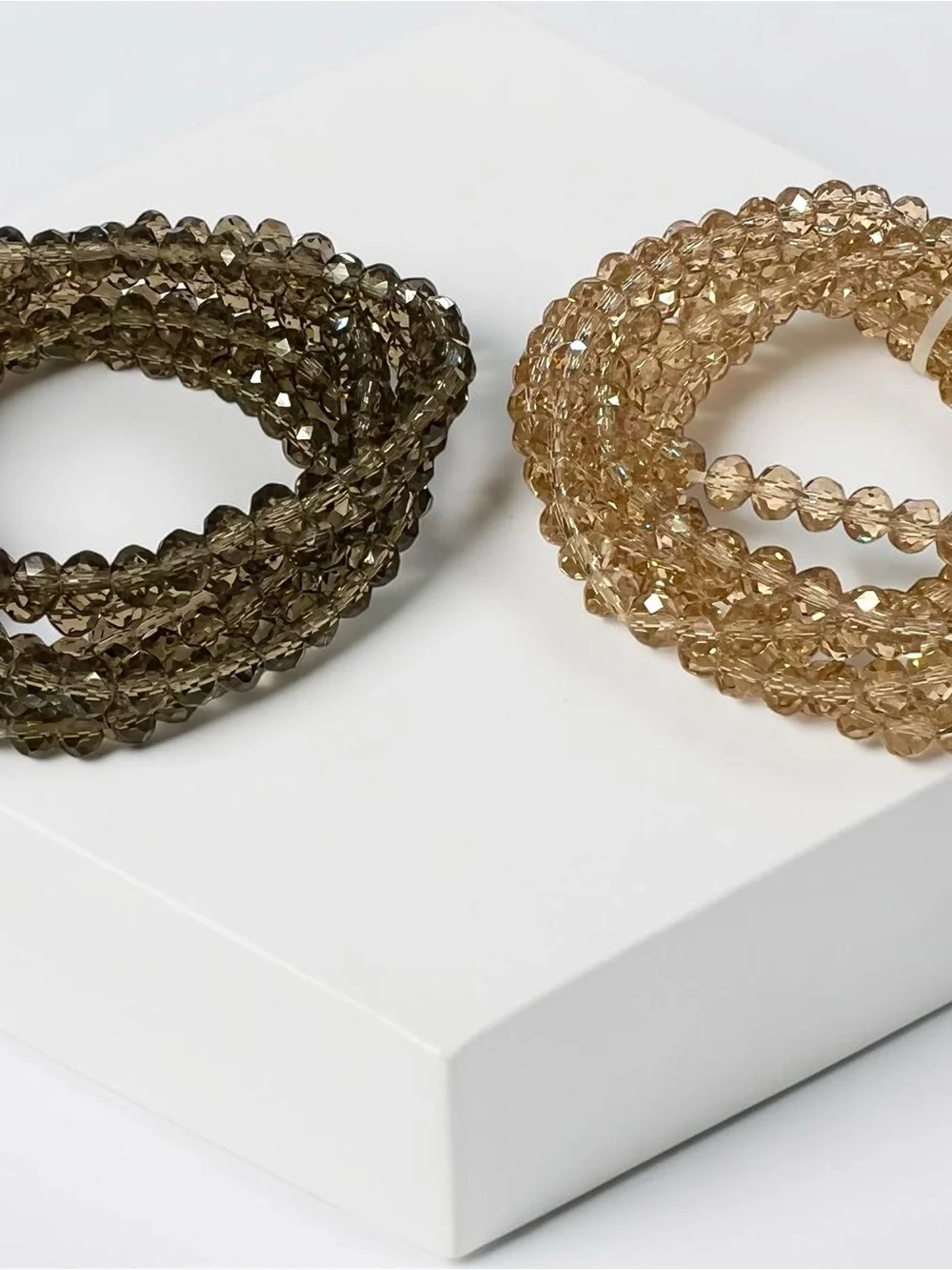 Faceted Stretch Bracelet Sets of 6 - 1 Smokey  and 1 Champagne